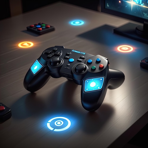Videogame controller met joystick, video game controller, video game console en controller 3D Illust