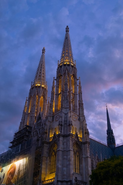 VIENNA, AUSTRIA - JULY 09, 2021:The Votive Church (Votivkirche) located on the Ringstrasse in Vienna, Austria.