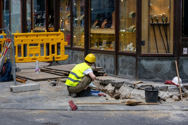 Vienna Austria June 13 2023 Repair work on one of the streets in the center