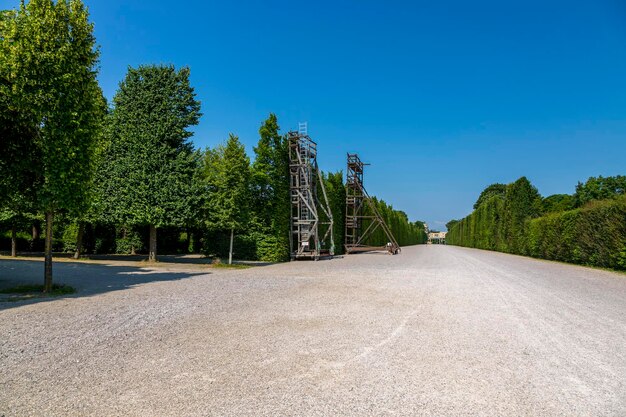 Vienna Austria June 18 2023 Construction for pruning trees and shrubs in the summer Imperial Palace Schoenbrunn Park