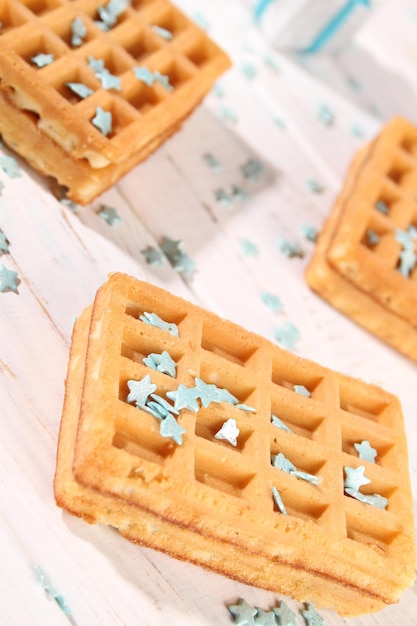 Viennese waffles with pastry decoration from turquoise stars