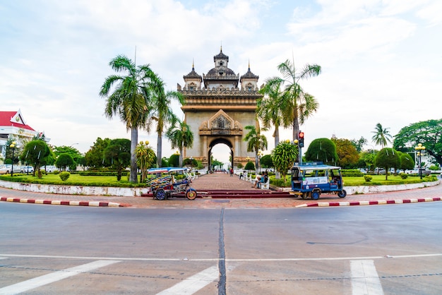 Vientiane, Laos - May 12 2017 : Patuxay Monument in Vientiane, Laos.