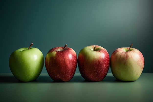 Vier appels van verschillende kleuren opgesteld