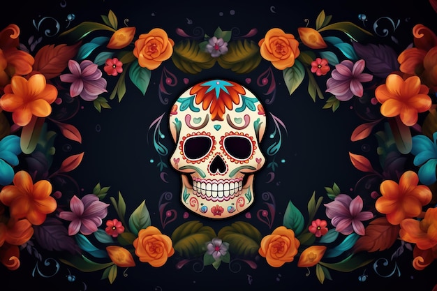 Vier de Dag van de Doden banner Dia de los Muertos papel picado Gemaakt met Generative AI