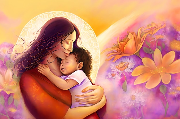 Vier de liefde van een moeder met deze zeer gedetailleerde digitale illustratie