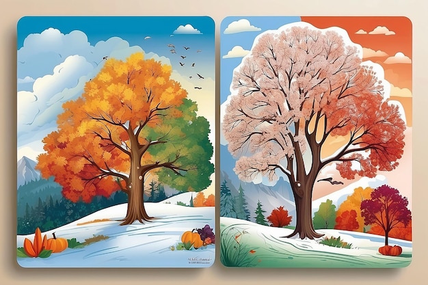 Vier diaontwerpen, elk over een van de vier seizoenen van het jaar.