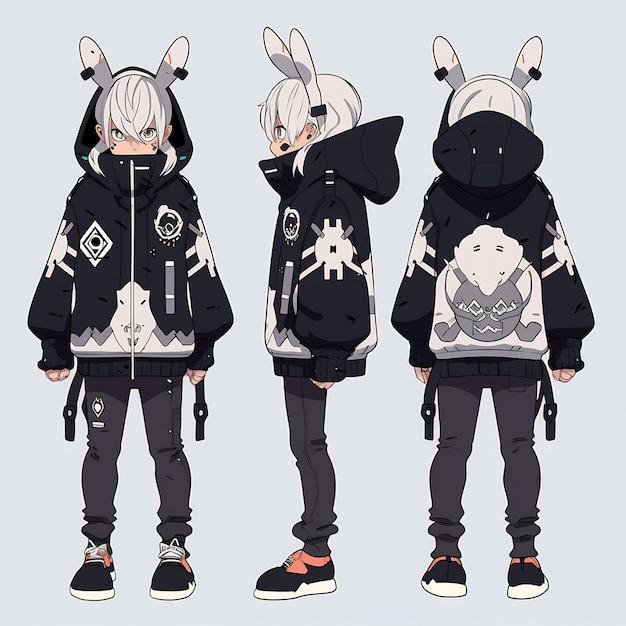 vier foto's van een jongen met een hoodie en een hoodie met de tekst "konijntje".