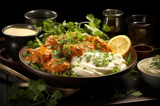 Vier Indiase culinaire lekkernijen met Indiase curry Tandoori Delights Biryani Street Food