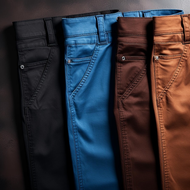 Vier jeans van verschillende kleuren