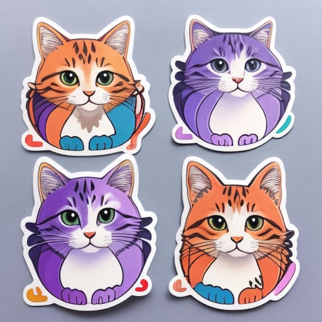 Foto vier kleurrijke kattenstickers