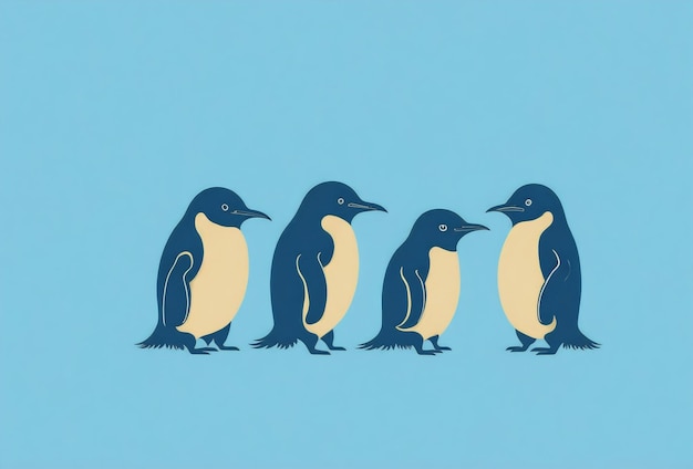 vier pinguïns op het blauwe ijsstrand met cartoonthema