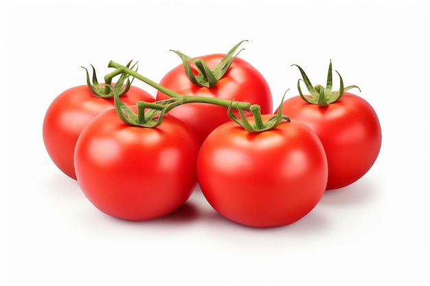 vier rode tomaten op een witte achtergrond.