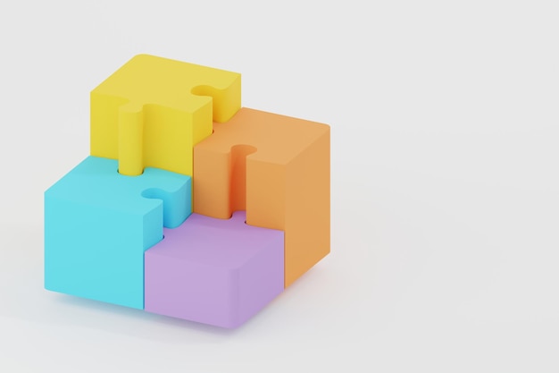 Vier stukken van kleurrijke puzzel Teamwork concept 3D-gerenderde afbeelding