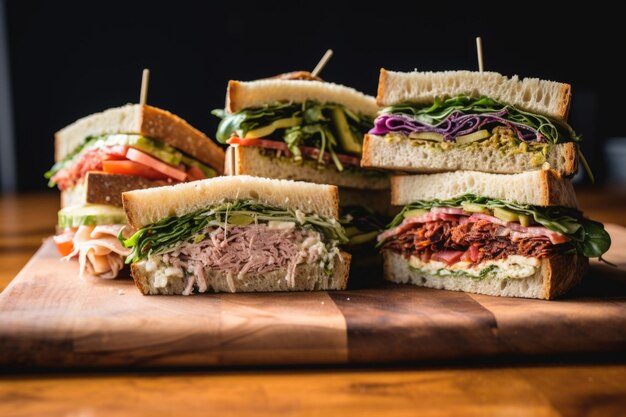 Vier verschillende sandwiches apart weergegeven