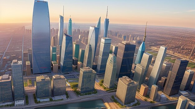 Vier Wereldfoto-dag met een prachtige luchtfoto van de skyline van een bruisende stad
