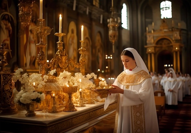 Foto viering van een eucharistie ai gegenereerde christelijke traditie