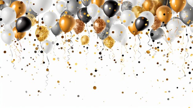 Vieringsbanner met gouden confetti en ballon doorzichtig wit