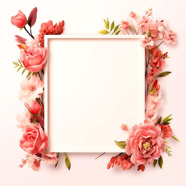 Vierkant Floral Frame Met Waterverf Bloemen Grens En Geschetst Bladeren Vector