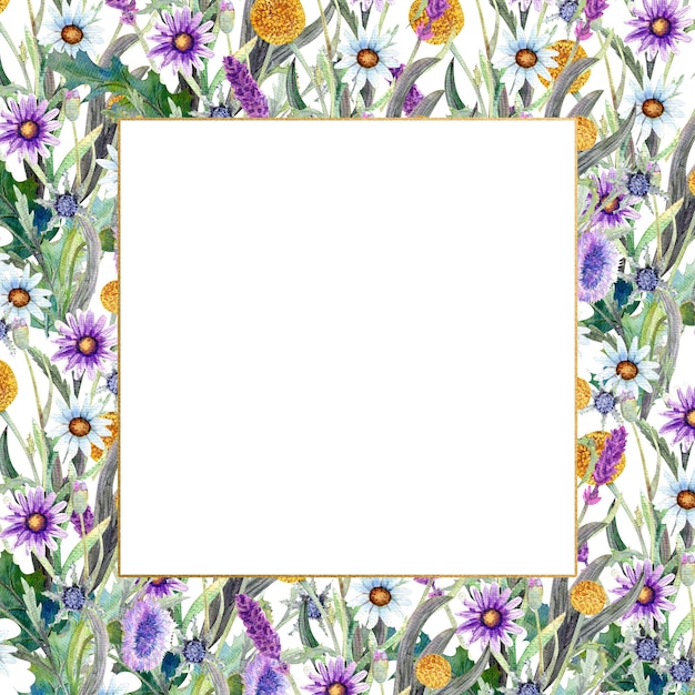 Vierkant frame met aquarel wilde bloemen