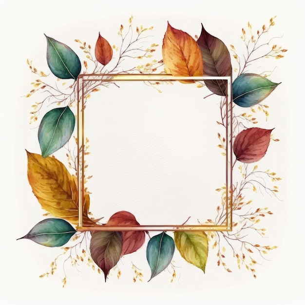 Vierkant frame met herfstbladeren aquarel geschilderd geïsoleerd op witte achtergrond Thema van vintage minimal art design in geometrische Finest generatieve AI