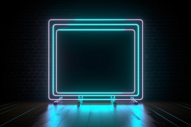 Vierkant frame teken in de vorm rechthoek afbeelding op een zwarte achtergrond Bovenaanzicht futuristische stijl generatieve AI