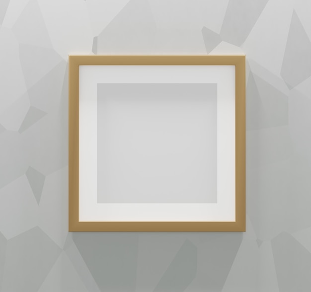 Vierkant gouden frame op een abstracte grijze achtergrond. 3D render