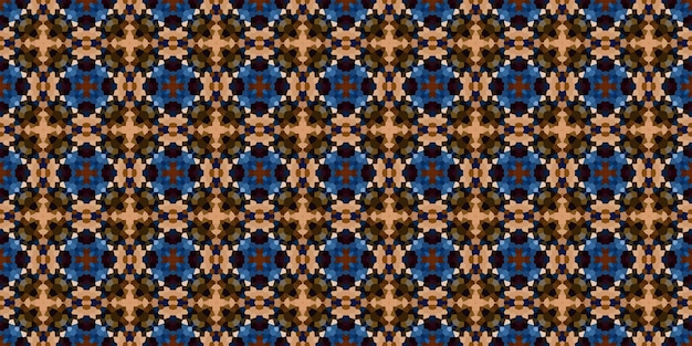 Vierkant mozaïek naadloos patroon Caleidoscoop patroon goud en blauw horizontale textuur