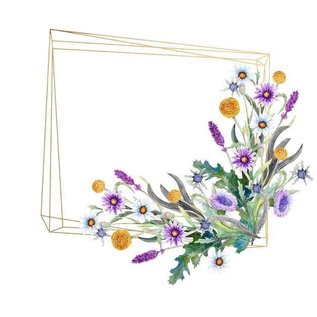 Vierkant ound frame met aquarel wilde bloemen