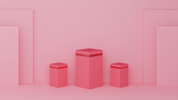 Vierkant podium roze pastelkleur en roze rand met drie rang
