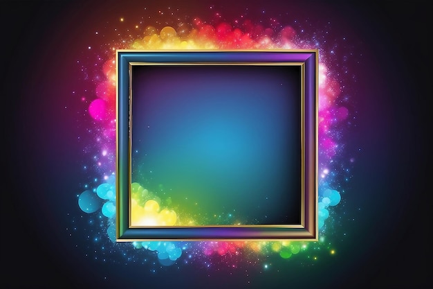 Vierkante fotoram met regenboog magisch licht eromheen vector illustratie kopie ruimte achtergrond rand