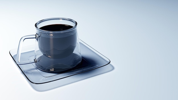 Vierkante koffiemok en schotel 3d Moderne glazen koffiemok Glazen kop met koffie Vierkante kop