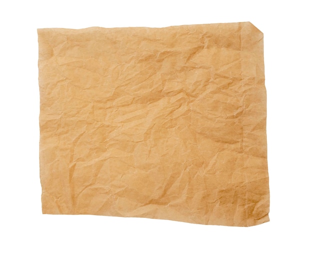 Vierkante vorm van verfrommeld dun bruin papier Perkamentpapier geïsoleerd op wit xA