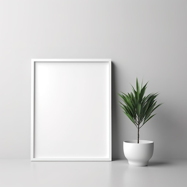 Vierkante witte frame met groene plant Generatieve ai