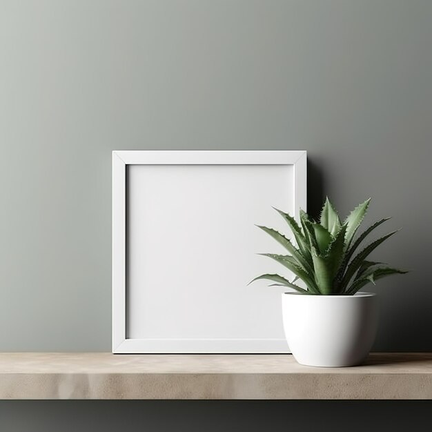 Vierkante witte frame met groene plant Generatieve ai