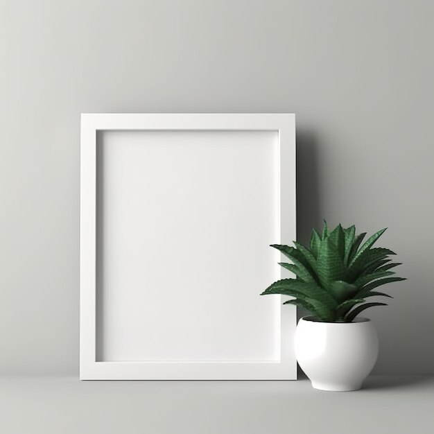 Vierkante witte frame met groene plant Generatieve ai