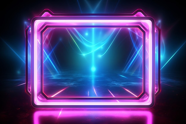 Vierkantig rechthoekig frame met futuristisch gloeiend neon licht effect donkere achtergrond