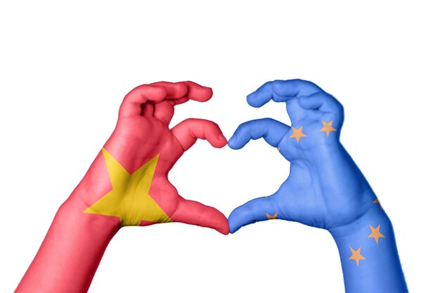 Photo vietnam european union heart hand gesture making heart clipping path