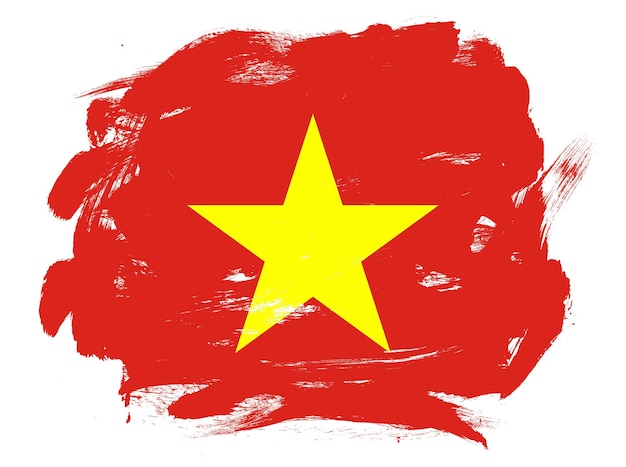 Photo vietnam flag on abstract painted white stroke brush background