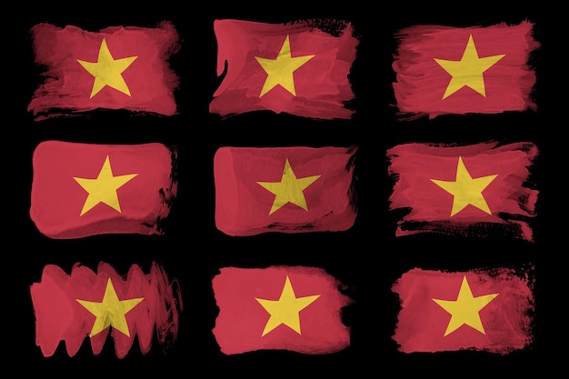 Photo vietnam flag brush stroke, national flag on black background