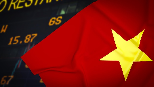 The Vietnam flag on business background 3d rendering