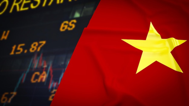 The Vietnam flag on business background 3d rendering