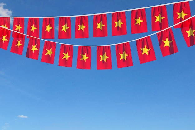 Foto bandiera del vietnam festivo bunting appeso contro un cielo blu d render