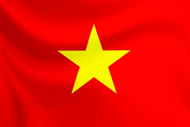 Vietnam flag waving on texture fabric.