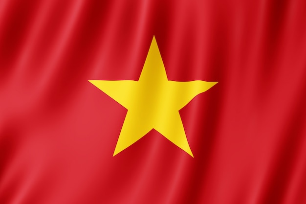 Vietnam flag waving in the wind.