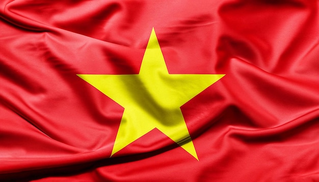 Vietnam flag_with pleats with visible satin texture