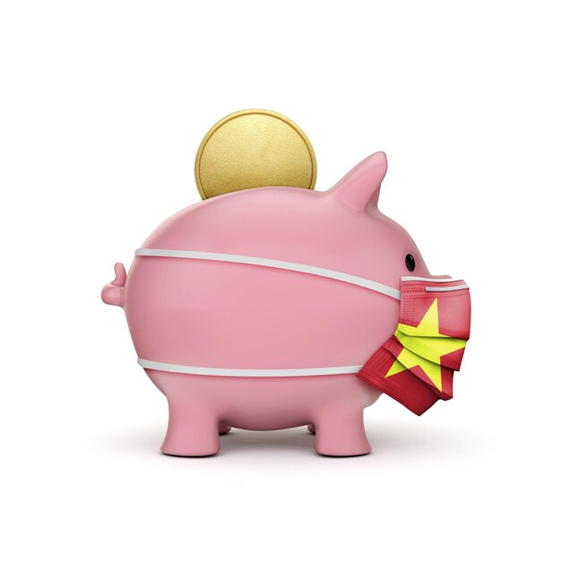 Vietnam Healthcare Savings Piggy Bank With Face Mask D Render