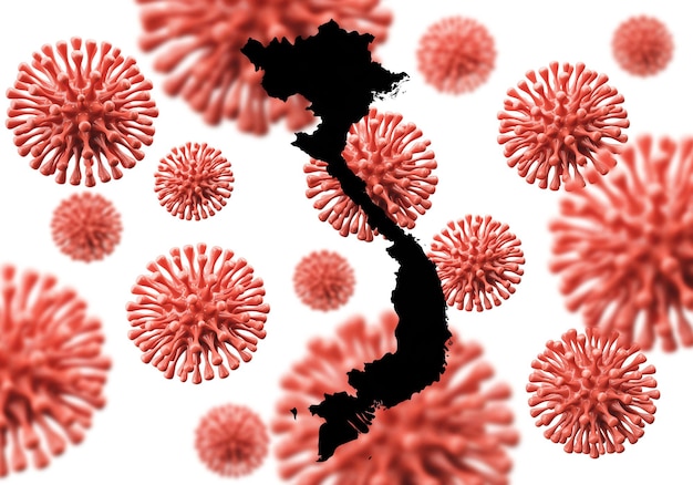 Vietnam kaart over een wetenschappelijke virusmicrobe achtergrond d rendering
