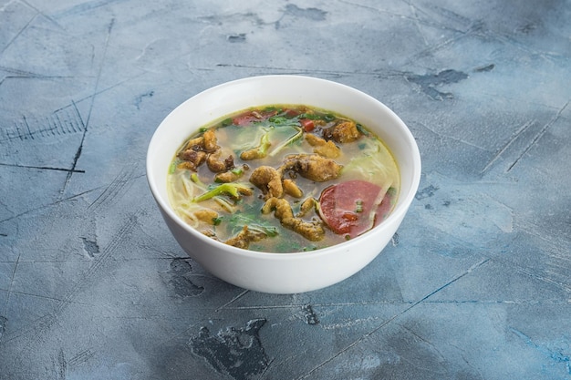 Vietnamese cuisine food on gray textured background Soup