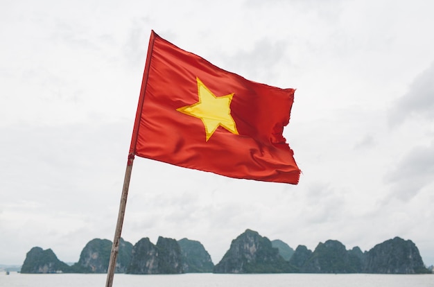 vietnamese flag waving against sky