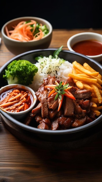 Photo vietnamese food korean style beef bulgogi bowl with ham headcheese bbq pork sandwich